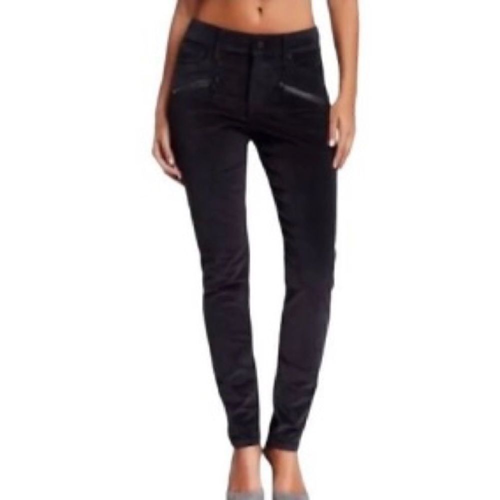 NYDJ Super Skinny Black Corduroy Moto Zip Pocket Detail‎ Jeans Size 8P